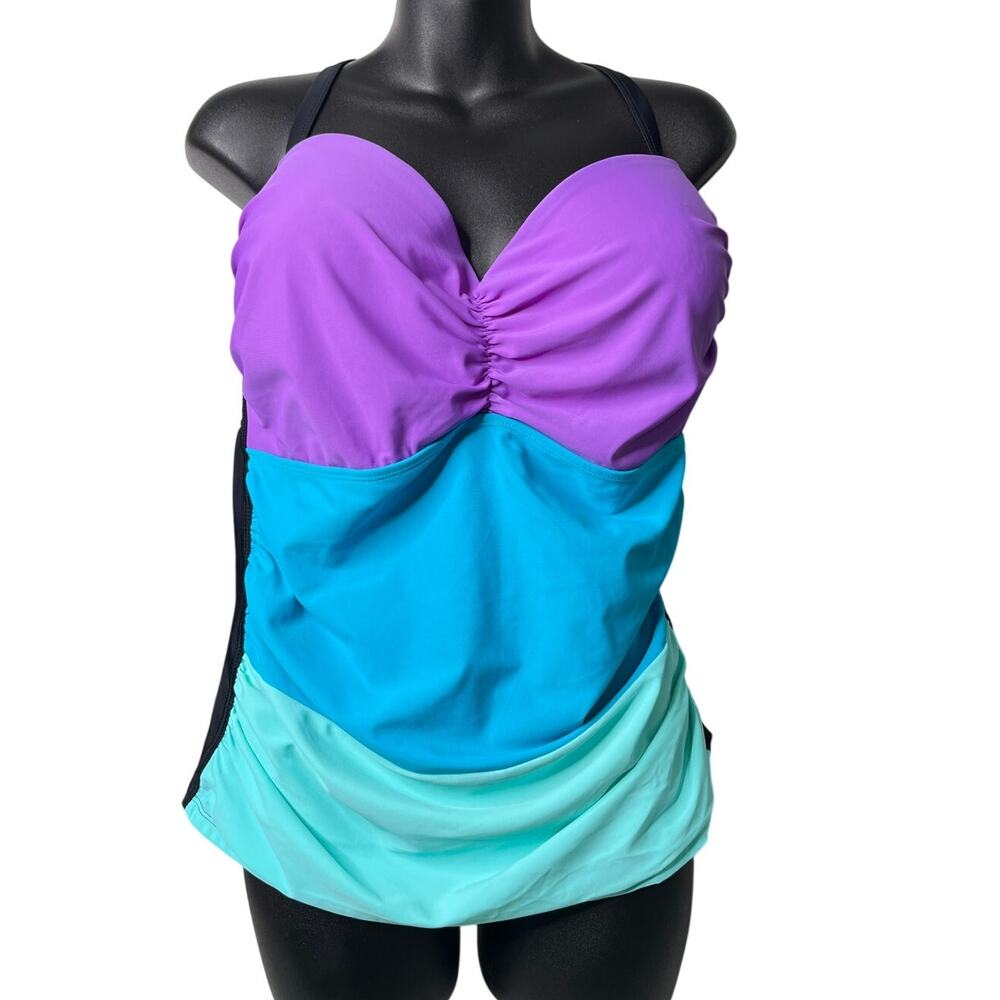 Plus Size Tummy Control Color Block Tankini Swim Set - Supportive Beachwear XXXL